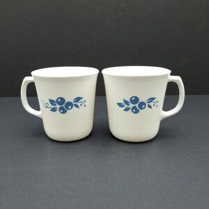 Corelle Eve Mugs Corning White D Handle Mugs with Blue Cherries